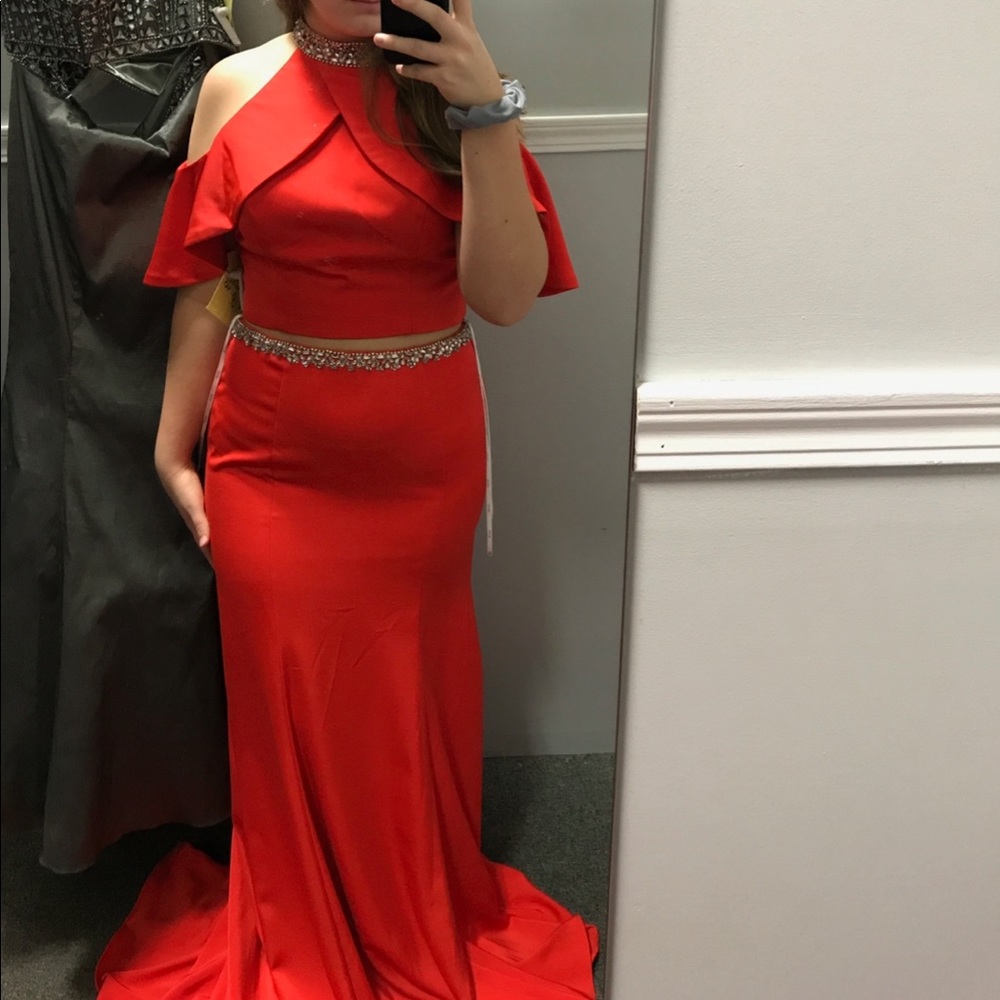 Two-Piece Cold Shoulder Prom Gown